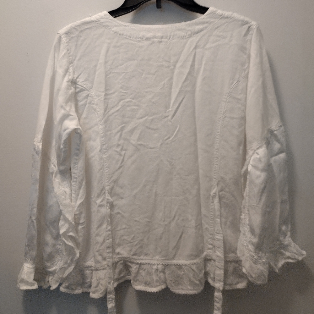 White Embroidered Button-Front Women’s Blouse - Picture 2 of 4